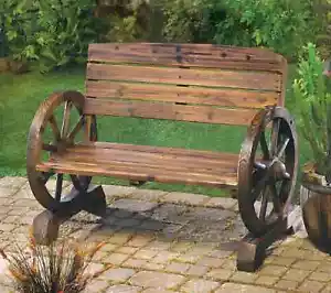 Rustic Wooden Wagon Wheel Bench yard Garden Decor - Picture 1 of 6