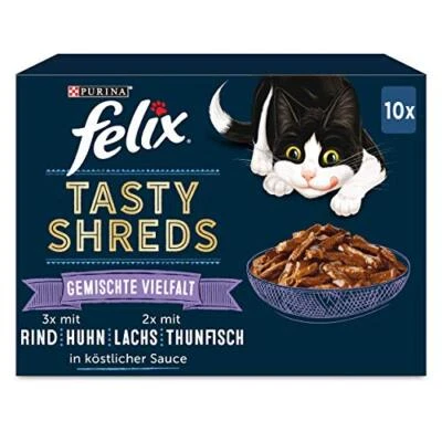 FELIX Tasty Shreds Katzenfutter Nass Geschmacksvielfalt Sorten-Mix 6 x 10 x 80g - Bild 1 von 4