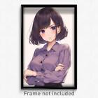 Anime Art Poster - Girl Feeling Anger Wearing Classic Purple Shirt (Print)