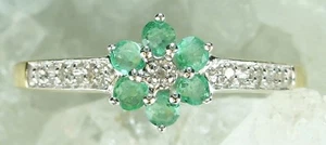 NEW 9CT Plated, Solid 925 Sterling Silver Natural Emerald & Diamond Ring Sz N1/2 - Picture 1 of 6