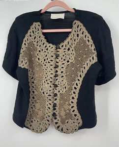 Spencer Alexis Button Up Top Shirt Women’s Sz 12 crochet appliqué - Picture 1 of 6