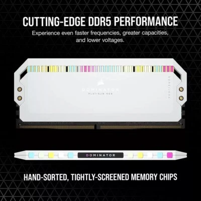 Corsair White DOMINATOR PLATINUM RGB DDR5 1x16GB 5600Mhz C40 Desktop Memory - Image 1 of 4