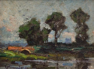 Raphael Oskar Unverdross - Niederrheinlandschaft mit Brücke - Imagen 1 de 1