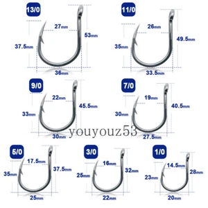 30pcs Big Game Heavy Duty Jigging Hook Saltwater Fishing Assist Hook 1/0#-13/0# - Picture 1 of 17