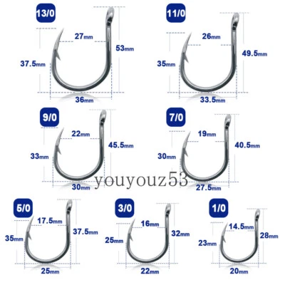 30pcs Big Game Heavy Duty Jigging Hook Saltwater Fishing Assist Hook 1/0#-13/0# - image 1 of 4