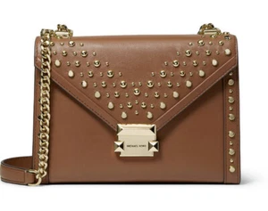 Nuova borsa a tracolla Michael Kors Whitney in pelle bagaglio borchie oro borsa a mano - Foto 1 di 5