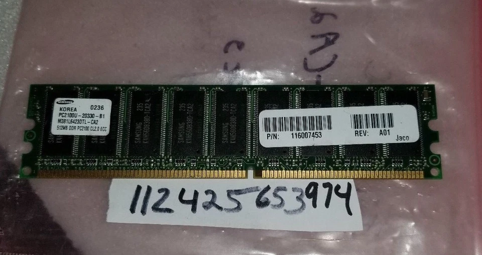512 MB DDR DDR1 PC2100E DDR1-266 266 MHZ PC 2100E 184 PIN ECC SIN BÚFER 32X8  Foto 1 de 1