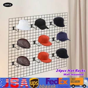 24pcs Hat Racks, Hat Hanger Gridwall Hooks, Slat Panels Cap Rack Retails Display - Picture 1 of 16