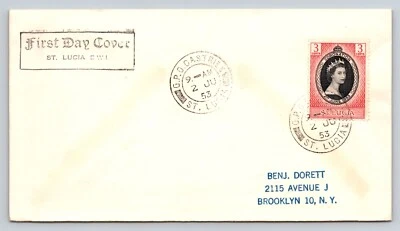 1953 Santa Lucía GPO Castries Real Primer Día Cubierta Reina Isabel II Coronación Foto 1 de 2