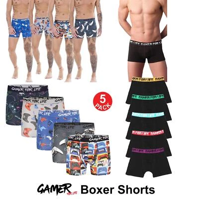 Mens Boys 5 Pack Gamer For Life Gaming Designer Cotton Rich Boxer Shorts Gift - Image 1 of 2