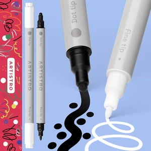 ARTISTRO 2 Black&White Acrylic Paint Pens, Acrylic Paint Markers Dual Tip - Picture 1 of 12