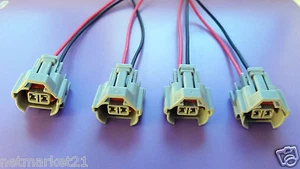 4x Vorverkabelt Nippon Denso Typ Hoch Tag Schlitz Einspritzventil Stecker Buchse - Bild 1 von 7