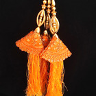 Set of 2 Hand Embroidered Yellow Tassels Latkan Hangings Handicraft Ethnic Art