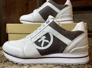 Michael Kors Billie Trainer Lace Up Sneakers While/Brown Size 7.5 - Picture 1 of 12
