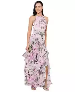 Xscape Damen Blumendruck hochgeschlossen ärmellos Rüschen Kleid Rose Rosa 16 - Bild 1 von 12