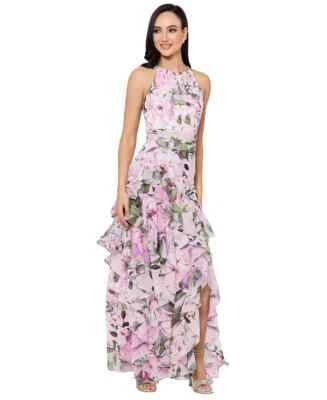 Vestido para mujer XSCAPE estampado floral cuello alto sin mangas con volantes rosa 16 Foto 1 de 4