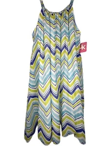 NWT- J Khaki Girls Size Medium Blue & Lime Chiffon Sleeveless Party Church Dress - Picture 1 of 8