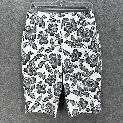 Pantalones Cortos Chico's Mujer 8 Blancos Floral Tiro Alto Skimmer Pull On Algodón Bolsillos Foto 1 de 4