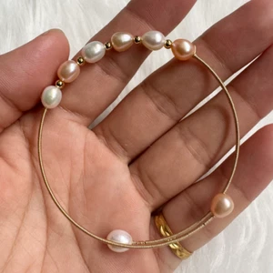 Stunning AAA 6-8mm rice shape natural south sea Multicolor pearl bracelet 14k - Picture 1 of 5