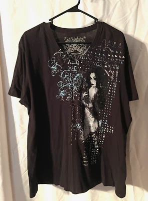 Express Y2K Grunge Rock & Roll Graphic Tee Shirt Mens XL V-neck - Image 1 of 4