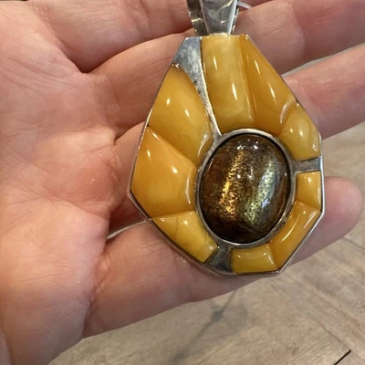 Cabujón Jay King Desert Rose Trading ámbar y piedra solar SS. Collar Foto 1 de 4