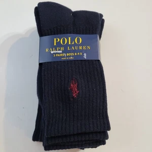 Polo Ralph Lauren Big Boys 3-Pairs Crew Socks Size 8-9.5 Shoe 13-3Y Navy - Picture 1 of 5