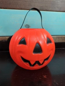 1980 Carolina Enterprises Blow Mold Pumpkin Halloween Candy Pail Bucket Vintage - Picture 1 of 7