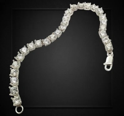 Bianco Zircone Cubico 4 MM Braccialetto Tennis 17.8cm 925 Argento Gioielli - Immagine 1 di 4