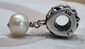 Authentic Pandora Sterling Silver Posy Charm with Dangling Pearl 790535P - Bild 1 von 6
