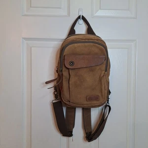 Augur Strauss braun Canvas Leder Mini Rucksack Sling Bag Reise verstellbar - Bild 1 von 15