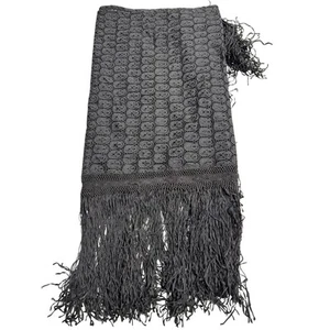 VTG Shawl Scarf Wrap Woven Ribbon Pashmina Lace 77 x 33 including Fringe Black - Picture 1 of 9