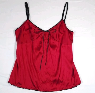 Express Design Studio Size L Silk Blend Y2K Babydoll Cami Top Red Black - Image 1 of 4