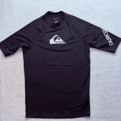Quiksilver Rash Guard Shirt Mens Medium Black Short Sleeve Surf Swim Logo - Image 1 of 4