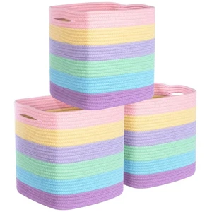 Paquete de 3 cestas de almacenamiento de cubos tejidos de 11x11 pulgadas y estantes, lindo cuadrado decorativo... - Imagen 1 de 8