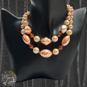 Womens Pink Double Strand Faux Pearl Faceted Beads Collar Necklace - Picture 1 of 4