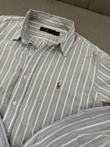 Polo Ralph Lauren Shirt Mens XL Blue Red Striped Flesh Pony Preppy Button Down - Picture 1 of 10