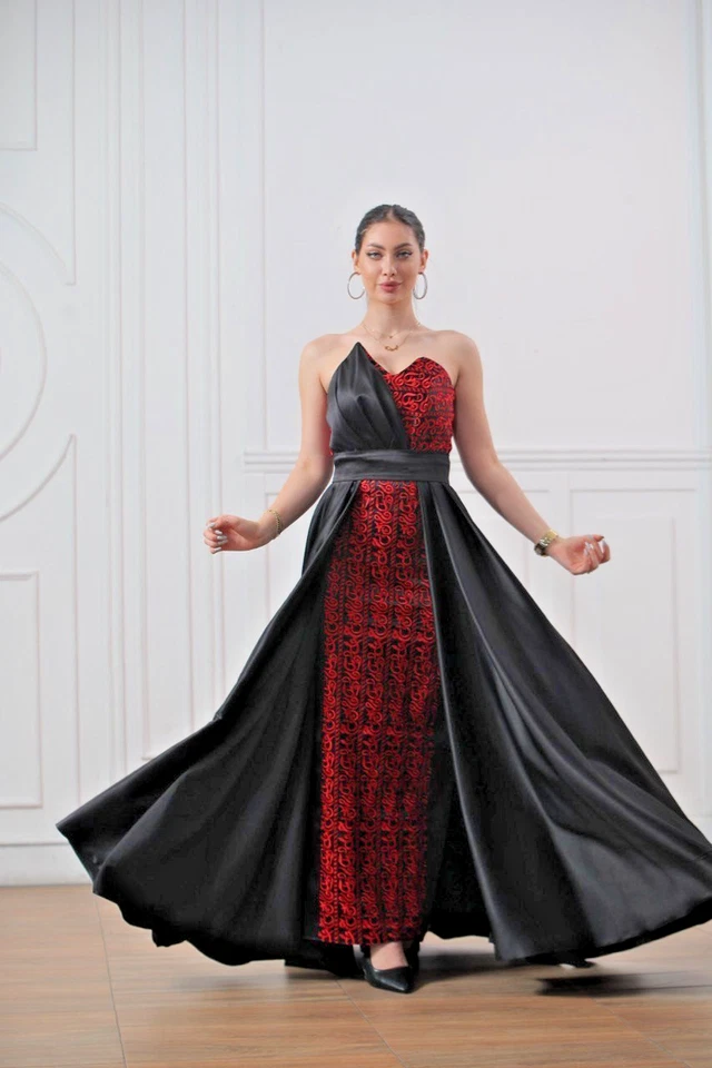 Mujeres Palestinas Bordadas Thobe Tatreez Poliéster con Detalles Satinados y Bufanda Foto 1 de 3