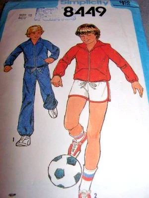Simplicity Pattern 8449 Vintage Boys Jog Suit Size 12 Short Pants Hood Jacket - Image 1 of 3