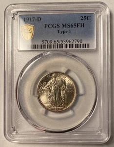 1917-D Tipo 1 Quartiere Liberty in piedi PCGS MS65FH Testa piena - Foto 1 di 4