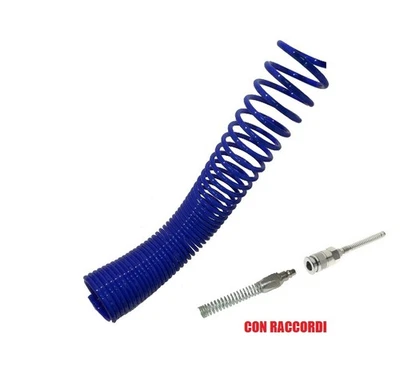 TUBO ARIA COMPRESSA SPIRALATO A SPIRALE A MOLLA IN POLIAMMIDE BLU CON RACCORDI - Immagine 1 di 2