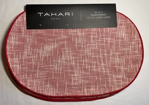 TAHARI HOME PLACEMATS (4) OVAL RED CREAM 13 X 19 100% COTTON NIP - Picture 1 of 2