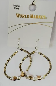 NWT ~ World Market Gold toned Dangle Earrings Round ~ Great Gift Idea~ Pretty - Picture 1 of 5
