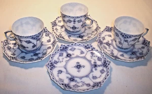 Royal Copenhagen BLUE FLUTED: Full Lace #1038: Demitasse 3 Cups 4 Saucers:EXC:NR - Picture 1 of 5