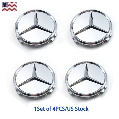 Matte Silver Wheel Center Rim Hub Emblems Caps Fit for Mercedes Benz A C S E AMG - Image 1 of 3