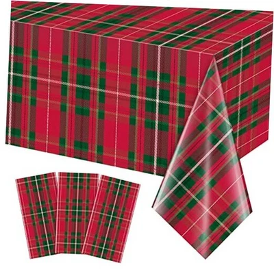 Paquete de 3 piezas de fiesta a cuadros búfalo de Navidad 54x108" rojo oscuro verde Foto 1 de 4