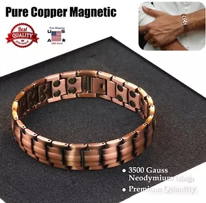 Men's Copper Magnetic Bracelet w/ Strength Magnets for Arthritis & Joint Healing - Picture 1 of 12