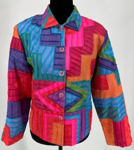 Giacca Anage donna retrò geometrica patchwork novità media multicolore seta - Foto 1 di 15