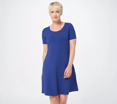 Isaac Mizrahi Live! Short-Sleeve Swing Dress - navy (M) a398739  - Image 1 of 4