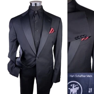 HART SCHAFFNER MARX Tuxedo Suit Jacket Blazer Sz 42L Two Button Solid Black NWOT - Picture 1 of 17