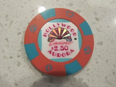 $2.50 Pink Hollywood Casino Aurora + Free Las Vegas Poker Casino Chip - Image 1 of 2
